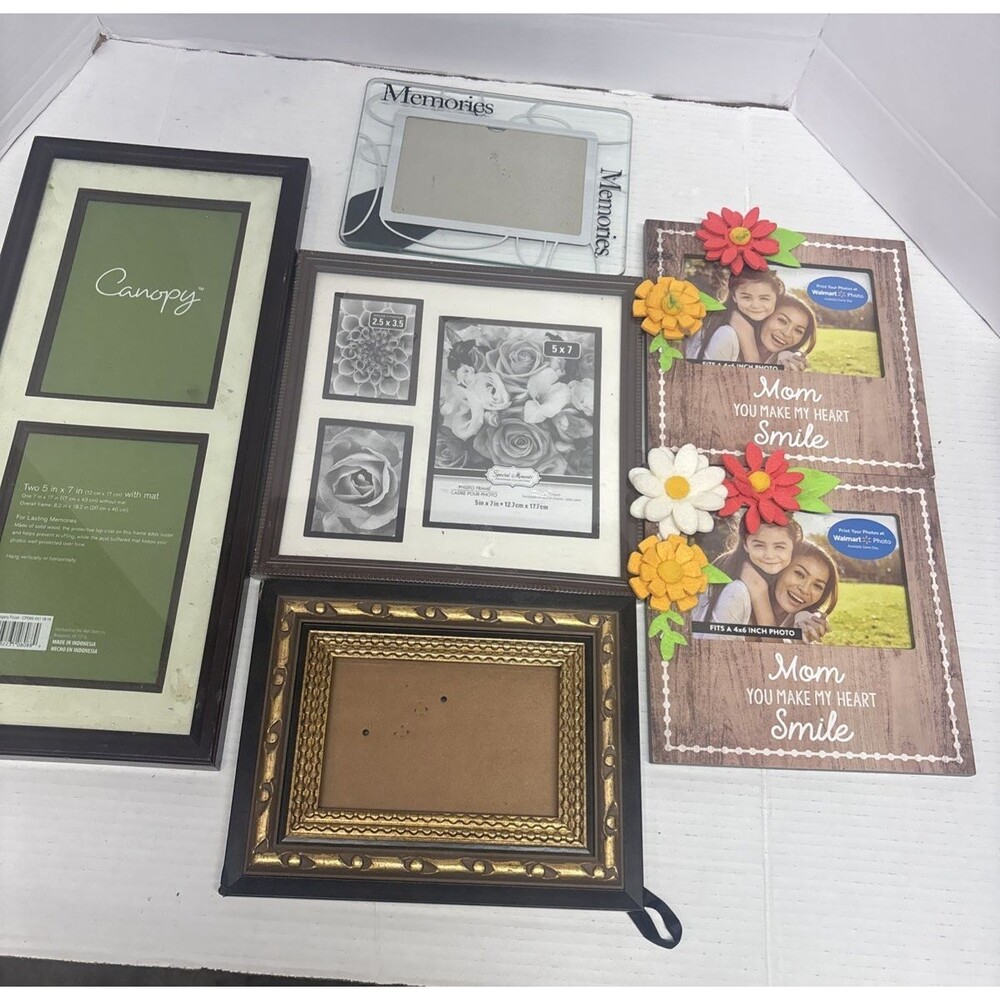 Lot of 6 Picture Frames Mixed Sizes Collage Glass Mom Decorative Canopy New